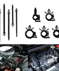 Gearhead Approved 150 Piece Wire Loom Clips Kit for car harness routing, showing clips and engine example use.