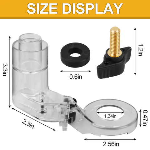DNP616 Dust Collection Adapter size display for Plunge Base Routers and DWP611 Compact Router, made of durable clear plastic