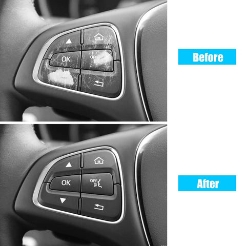 Before and after Mercedes-Benz Steering Wheel Button Cover Replacement For C Class W205 2016-2018 And GLC X253 2016-2019 Black