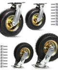 Four Pack Heavy Duty Furniture Castor Wheels Six Eight Or Ten Inch Silent Rubber Caster With Killer Antislip Tread and Heavy Gauge Steel Base displayed with bolts.