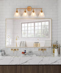 Hot Gold Bathroom Light Fixtures Modern Farmhouse Vanity Lights Over Mirror Four Light Vanity Lighting With Frosted Glass Shades