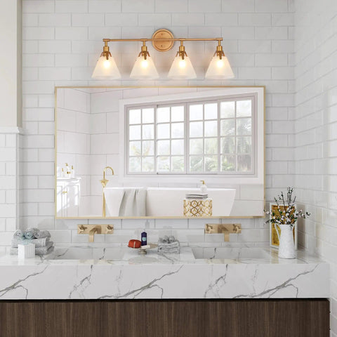Hot Gold Bathroom Light Fixtures Modern Farmhouse Vanity Lights Over Mirror Four Light Vanity Lighting With Frosted Glass Shades