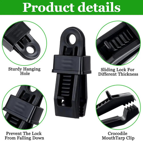 Heavy Duty Lock Grip Tarp Clips 30 Pcs Multipurpose Fix Clamp showing design features and secure grip details.