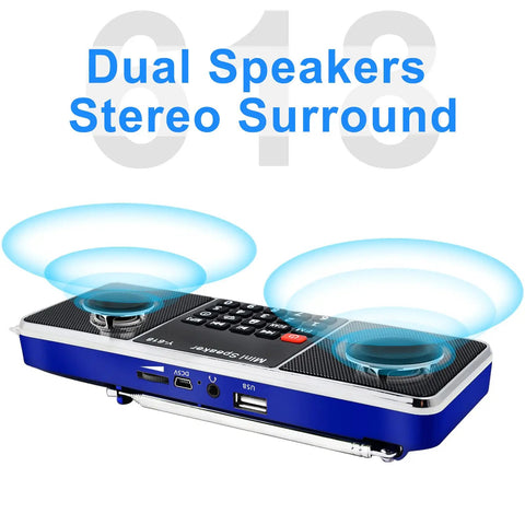 All In One Digital FM Radio Speaker MP3 Player With USB Drive And TF Card Support LED Display Sleep Timer Blue Finish