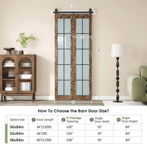 Preassembled Bifold Barn Door Set 32 by 84 Inches With Double 16 and Grid Glass Installed in a Room