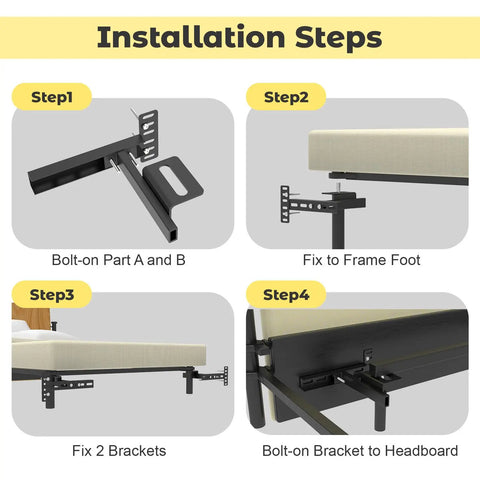 Installation steps for No Sweat Install Heavy Duty Headboard Brackets For Metal Bed Frame With Universal Adjustable Design.