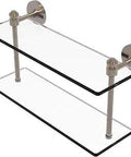 Southbeach Collection 16 Inch Two Tier Glass Shelf Wall Mounted In Antique Pewter Finish with Solid Brass Arms and Tempered Glass