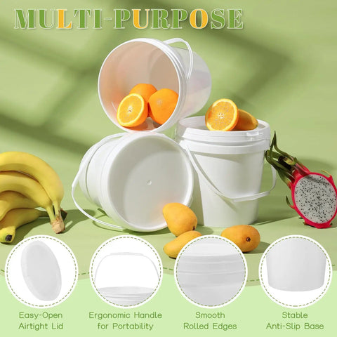 10 Pack 1.4 Quart White Plastic Storage Buckets With Airtight Lids And Built In Handles used for fruit storage