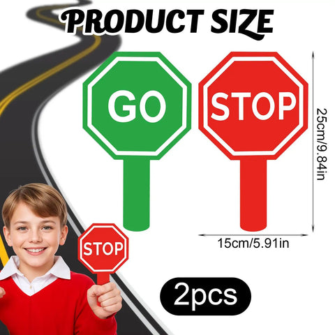 Stop And Go Traffic Sign With Handle For Kids Double Sided Red Light Green Light Crossing Guard Sign Waterproof PVC Safety Tool