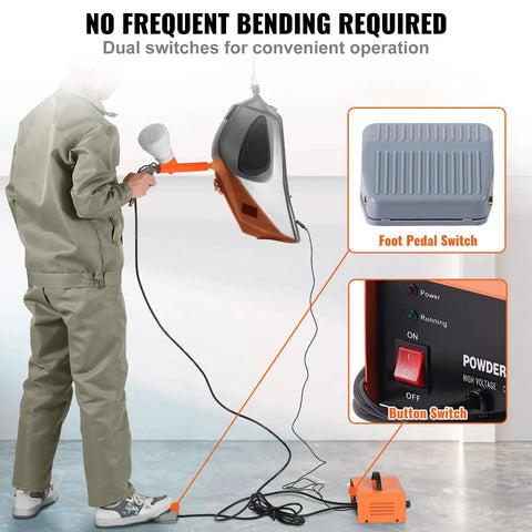 Vevor 50Kv Electrostatic Powder Coating Kit With Foot Switch And Spray Gun For Home Diy Projects, showcasing dual switches and foot pedal.