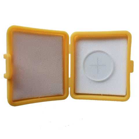 Top Notch Ocular Micrometer for Microscopes, 0.1mm Diameter, 24mm Eyepiece Calibration Ruler With Dual Cross 10mm Grids and 0.1mm Divisions, Ideal Tool for Precise Measurement and Calibration, in yellow case