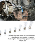 Pro Grade 7 Piece O2 Sensor Socket Set With Cross Hole Design For Rapid Oxygen Sensor Extraction, showcasing sockets on engine.