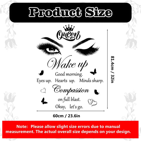 Feel Good Vibe Inspirational Quotes Wall Decals Set With Eye Motifs And Eyelash Art Queen Crown Butterflies And Hearts