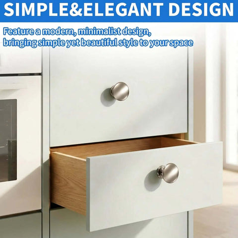 Open drawer with a Ten Pack Silver Round Cabinet Knobs One And A Quarter Inch Solid Aluminum Drawer Knobs for cabinets.