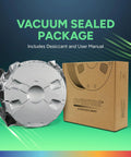 Front view: Overture TPU filament spool with vacuum-sealed packaging and cardboard box.