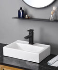 Porcelain Bathroom Vessel Sink 18 By 12 Inch Rectangle With Pop Up Drain For Wall Mount Or Countertop, White Minimalist Modern Lavatory Basin