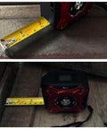 Two In One Laser Tape Measure With Level And Backlit LCD 131 Ft Laser Distance Meter 16 Ft Auto Lock Tape Ft In Fractions Mm Red on wood