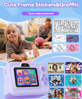 Instant Print Camera For Kids With 2.4 Inch Screen And Quick Photo Printing, Fun Portable Gift For Christmas Or Birthday, Ideal For Ages 3 To 12, Purple Color, Includes 32GB Memory Card, Lanyard, And Three Printing Paper Rolls Included, with frame stickers and graffiti