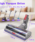 Upgrade High Torque Beefy Brush Head Replacement Vacuum Head for V7 V8 V10 V11 V15 cordless models shown with measurements
