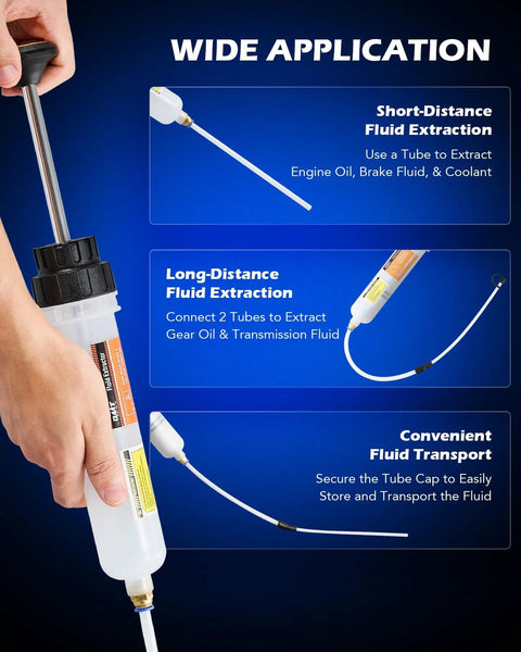Orion Motor Tech 200mL manual fluid extractor and filler syringe with tubing for automotive fluids
