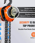 1 Ton Hand Chain Hoist 20 Ft Lift 2200 Lbs G80 Galvanized Chain with Double Pawl Brake and Auto Chain Leading, close-up view