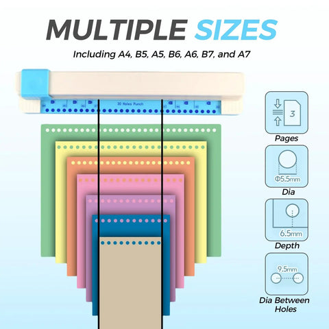 30 Hole Paper Punch For Discbound Notebooks And Journals With Loose Leaf Compatibility Adjustable Spiral Hole Puncher That Handles Up To 5 Sheets Works With A4 A5 B5 B6 A6 And More Planner Binder Tool For Quick Clean Holes multiple sizes