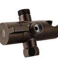 Oil-rubbed bronze pivoting shower arm diverter with hand shower cradle showing side view and connector details