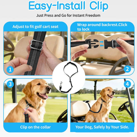 Solid Golf Cart Dog Seat Leash And Adjustable Safety Harness With Tangle-Free Retractable Strap instructions for easy installation on a golf cart.