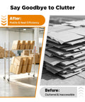 Heavy Duty Wire Carton Cart Rolls Smooth As Butter With Two Sturdy Shelves For Packing Stations, organized with boxes, clutter-free warehouse.