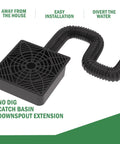 Low Profile Gutter Downspout Extender Kit With Flexible Catch Basin, No Dig Drain Extension Up To 5.1 Feet, Easy Bend