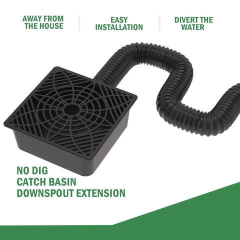 Low Profile Gutter Downspout Extender Kit With Flexible Catch Basin, No Dig Drain Extension Up To 5.1 Feet, Easy Bend