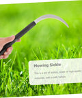 Hand holding a sickle from the Five Piece Rustproof Garden Sickle Set For Weeding And Harvesting With Comfortable Grip Handles All In One Tools