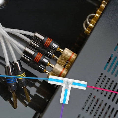 Top Tier T-Type Copper Wire Terminals With Insulated Nylon Sleeves For Quick Solderless Electrical Connections And Safe Splicing On Computer Cables And Household Wiring Kits on wires