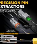 DT Series All In One Connector Crimp Tool Kit For Waterproof Automotive Electrical Connectors, close-up of pin extractors.
