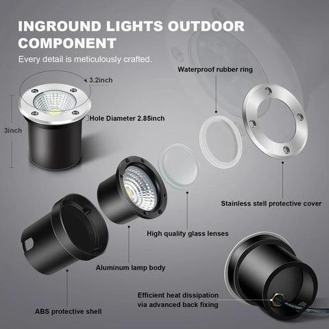 Exploded view of Four Pack 3W 12V RGB In Ground Landscape Lights With Remote Control IP67 components showcasing assembly details.