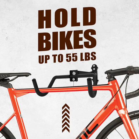 Heavy Duty Steel Bike Wall Mount Hanger For Garage Storage Foldable Arm Bike Rack Indoor Wall Mount Holder Fits Road And Mountain Bikes Adjustable Sturdy Up To 55 Lbs 2 Pack holds bike up to 55 lbs