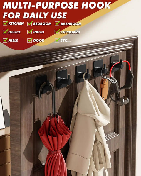 Five Pack Heavy Duty Adhesive Hooks That Hold Up To 22lb Self Adhesive Wall Hangers Waterproof Rustproof Stainless Steel
