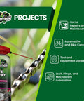 All Corrosion Inhibitor Penetrating Oil And Multi Use Lubricant Two Pack 2x11 Oz bottle next to bicycle chain; features listed