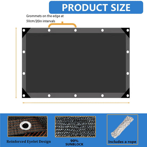 Diagram showing 40 By 50 Feet Black Shade Cloth Mesh Tarp With Grommets For Outdoor Patio Garden Carport Chicken Coops Backyards