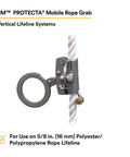 Protecta Rope Grab For 5/8-Inch Polyester And Polypropylene Lifeline Silver Mobile Follower Design With Cam Locking System