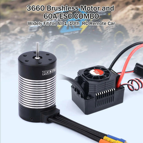 All Weather 3660 2350Kv Brushless Motor And 60A ESC Combo For 1/10 RC Cars And Trucks, 3.175mm Shaft, Waterproof And Dustproof