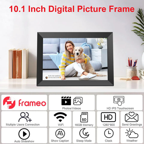 10.1 Inch WiFi Digital Photo Frame With 1280x800 HD IPS Touch Screen Auto Rotate Wall Mountable Showing Family Photo