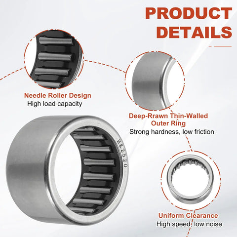 4x8x8 mm Needle Roller Bearings 6Pcs Set In Steel Full Complement Drawn Cup Open End For Gearbox Replacement, product details diagram