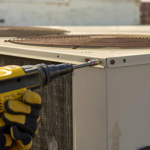 Using Cleanable Reversible 4 Inch Magnetic Hex Chuck Driver With Dual Sided Magnetic Hex Bit on HVAC unit