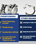 Front view of CHUNYUNGDA heavy-duty hose clamps, 304 stainless steel T-bolt, 17–19 mm range, wide band, 4-pack