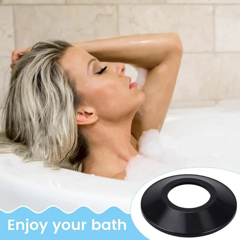 Woman relaxing in a bubble bath with a black rubber bathtub drain stopper, part of 10 Elastic Rubber Bathtubs Drain Stoppers Gaskets.