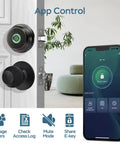 Top Tier Fingerprint Deadbolt Smart Lock With Bluetooth App Control And Steel Keys For Main Entrance showing app control and door lock.