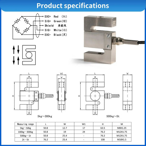 Beefy 0-500 Kg Load Cell With Built-In Indicator Display For Ultra Accurate Industrial Weighing, High-Sensitivity Sensor And Precision Calibration Delivers Rock-Solid Measurements Every Time., stainless steel S-type load cell with wiring diagram and dimensions