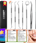 Six Piece At Home Dental Hygiene Kit for Plaque and Tartar Removal Stainless Steel Dental Picks With Case Easy Grip Pro Grade