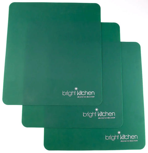 Set of 3 Heavy Duty Silicone Non Stick Dehydrator Mats For 6 Tray Ovens And Countertops in green, designed for easy baking.